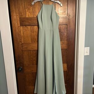 David's Bridal Sage Green Halter Bridesmaid Dress